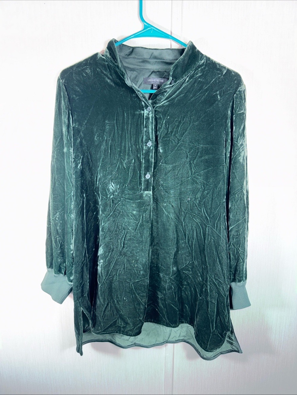 Lafayette 148 New York M Forest Green Fairy Popover Blouse Tunic Minimal